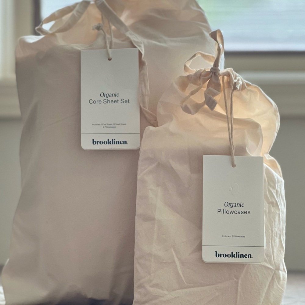 Brooklinen Organic 100% Cotton Sheet Set Queen in Vanilla NWT + Extras